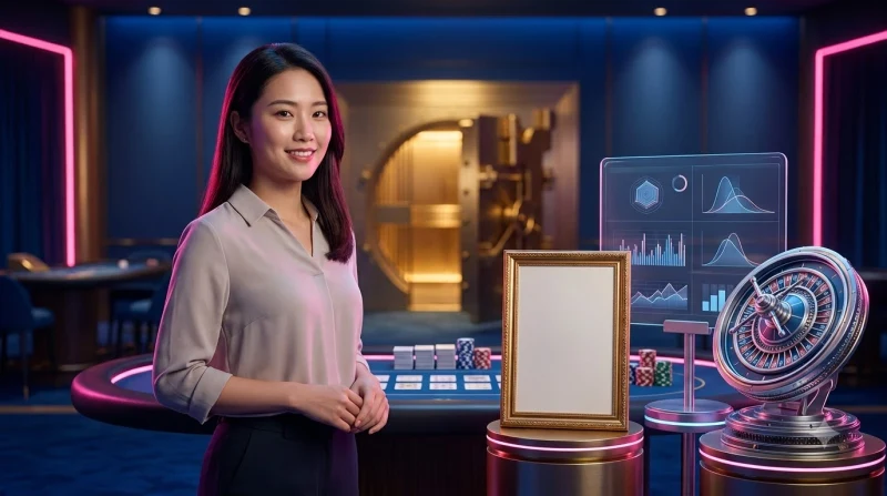 Bàn tay đeo găng trắng đặt chip lên bánh xe roulette với ánh sáng vàng xanh tinh tế