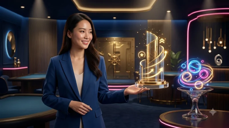 Biểu đồ dữ liệu và vòng tròn sáng thể hiện các tiêu chí đánh giá tỷ lệ trả thưởng slot game F8BET