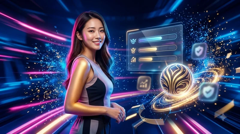 Minh họa bảng điều khiển ưu đãi trực tuyến với thẻ thưởng và đồng xu vàng phát sáng
