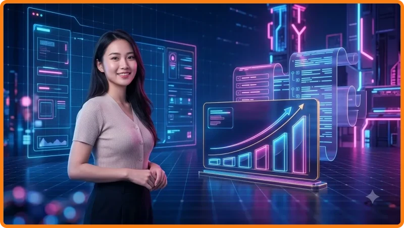 Minh họa luật chơi tiến lên nền tảng trực tuyến với cuốn sách phát sáng và biểu tượng bài trừu tượng