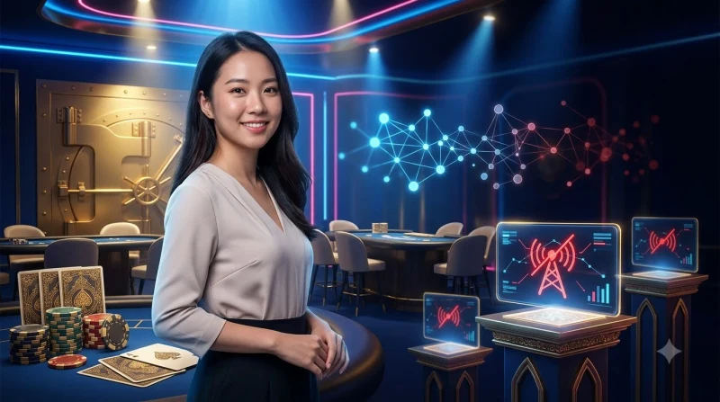 Minh họa mạng lưới server đang hoạt động với ánh sáng neon