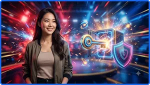 Người dùng quan sát màn hình khôi phục mật khẩu trên giao diện hologram trong không gian làm việc hiện đại