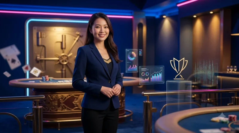 Tổng quan bàn cược roulette cao cấp với bánh xe vàng và chip xếp chồng trên nền casino sang trọng